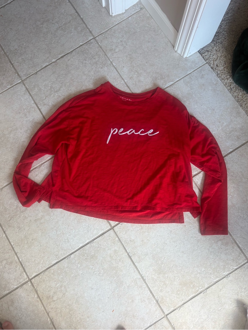 Tahari Red Long-Sleeve 'Peace' Graphic Top